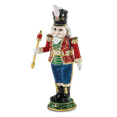 Luxury Giftware by Jere Bejeweled Crystals Gold-tone Enameled TORSTEN Toy Soldier Trinket Box with Matching 18 Inch Necklace