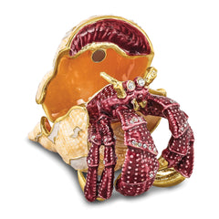 Luxury Giftware by Jere Pewter Bejeweled Crystals Gold-tone Enameled HERMAN Red Leg Hermit Crab Trinket Box with Matching 18 Inch Necklace