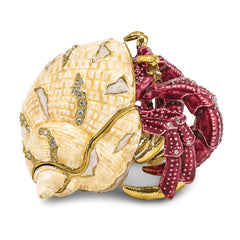 Luxury Giftware by Jere Pewter Bejeweled Crystals Gold-tone Enameled HERMAN Red Leg Hermit Crab Trinket Box with Matching 18 Inch Necklace
