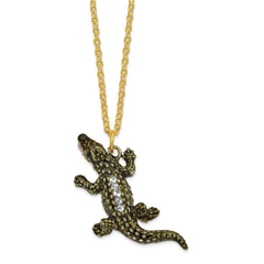 Luxury Giftware by Jere Pewter Bejeweled Crystals Gold-tone Enameled COCO Fierce Crocodile Trinket Box with Matching 18 Inch Necklace