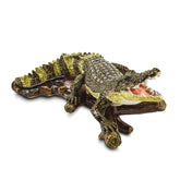 Luxury Giftware by Jere Pewter Bejeweled Crystals Gold-tone Enameled COCO Fierce Crocodile Trinket Box with Matching 18 Inch Necklace