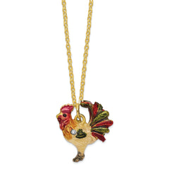Luxury Giftware by Jere Pewter Bejeweled Crystals Gold-tone Enameled RORY Strutting Rooster Trinket Box with Matching 18 Inch Necklace