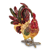 Luxury Giftware by Jere Pewter Bejeweled Crystals Gold-tone Enameled RORY Strutting Rooster Trinket Box with Matching 18 Inch Necklace