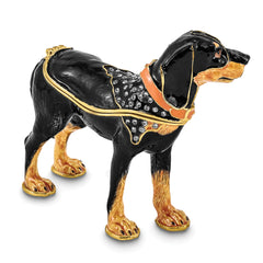 Luxury Giftware Pewter Bejeweled Crystals Gold-tone Enameled KNOX Bluetick Coonhound Trinket Box with Matching 18 Inch Necklace