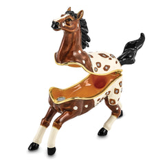 Luxury Giftware by Jere Pewter Bejeweled Crystals Gold-tone Enameled ASPEN Appaloosa Horse Trinket Box with Matching 18 Inch Necklace