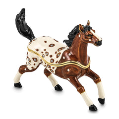Luxury Giftware by Jere Pewter Bejeweled Crystals Gold-tone Enameled ASPEN Appaloosa Horse Trinket Box with Matching 18 Inch Necklace