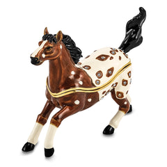 Luxury Giftware by Jere Pewter Bejeweled Crystals Gold-tone Enameled ASPEN Appaloosa Horse Trinket Box with Matching 18 Inch Necklace