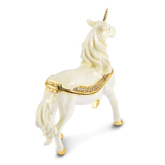 Luxury Giftware by Jere Pewter Bejeweled Crystals Gold-tone Enameled SUNNY Enchanted Unicorn Trinket Box with Matching 18 Inch Necklace