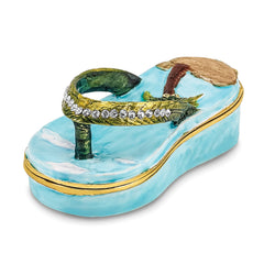 Luxury Giftware by Jere Pewter Bejeweled Crystals Gold-tone Enameled SANDY TOES Sandal With Palm Tree Trinket Box with Matching 18 Inch Necklace