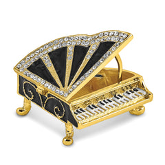 Luxury Giftware by Jere Pewter Bejeweled Crystals Gold-tone Enameled SERENADE Grand Piano Trinket Box with Matching 18 Inch Necklace