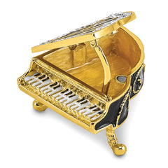 Luxury Giftware by Jere Pewter Bejeweled Crystals Gold-tone Enameled SERENADE Grand Piano Trinket Box with Matching 18 Inch Necklace