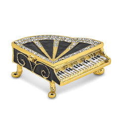 Luxury Giftware by Jere Pewter Bejeweled Crystals Gold-tone Enameled SERENADE Grand Piano Trinket Box with Matching 18 Inch Necklace