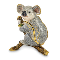 Luxury Giftware by Jere Pewter Bejeweled Crystals Gold-tone Enameled KYLE Koala Trinket Box with Matching 18 Inch Necklace