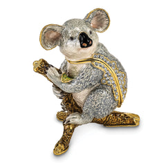 Luxury Giftware by Jere Pewter Bejeweled Crystals Gold-tone Enameled KYLE Koala Trinket Box with Matching 18 Inch Necklace