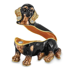 Luxury Giftware by Jere Pewter Bejeweled Crystals Gold-tone Enameled REGAN Dachshund Trinket Box with Matching 18 Inch Necklace