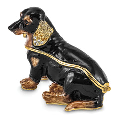 Luxury Giftware by Jere Pewter Bejeweled Crystals Gold-tone Enameled REGAN Dachshund Trinket Box with Matching 18 Inch Necklace