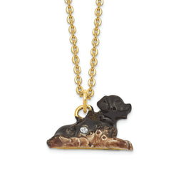 Luxury Giftware by Jere Pewter Bejeweled Crystals Gold-tone Enameled REGAN Dachshund Trinket Box with Matching 18 Inch Necklace