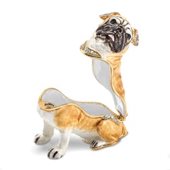 Luxury Giftware by Jere Pewter Bejeweled Crystals Gold-tone Enameled WEDNESDAY Pug Trinket Box with Matching 18 Inch Necklace