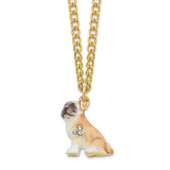 Luxury Giftware by Jere Pewter Bejeweled Crystals Gold-tone Enameled WEDNESDAY Pug Trinket Box with Matching 18 Inch Necklace