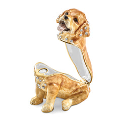 Luxury Giftware by Jere Pewter Bejeweled Crystals Gold-tone Enameled SASSY Golden Retriever Pup Trinket Box with Matching 18 Inch Necklace