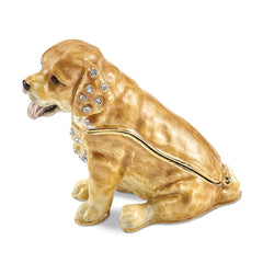 Luxury Giftware by Jere Pewter Bejeweled Crystals Gold-tone Enameled SASSY Golden Retriever Pup Trinket Box with Matching 18 Inch Necklace