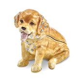 Luxury Giftware by Jere Pewter Bejeweled Crystals Gold-tone Enameled SASSY Golden Retriever Pup Trinket Box with Matching 18 Inch Necklace