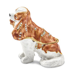 Luxury Giftware by Jere Pewter Bejeweled Crystals Gold-tone Enameled HENRIETTA Maria Cavalier King Charles Spaniel Trinket Box with Matching 18 Inch Necklace