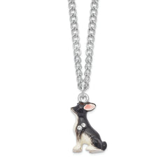 Luxury Giftware Pewter Bejeweled Crystals Silver-tone Enameled LEO Black & White Chihuahua Trinket Box with Matching 18 Inch Necklace
