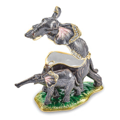 Luxury Giftware by Jere Pewter Bejeweled Crystals Gold-tone Enameled ELLA & ELI Mom & Baby Elephant Trinket Box with Matching 18 Inch Necklace