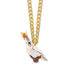 Luxury Giftware by Jere Pewter Bejeweled Crystals Gold-tone Enameled CARMEN Cockatoo Trinket Box with Matching 18 Inch Necklace