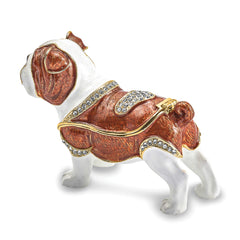 Luxury Giftware by Jere Pewter Bejeweled Crystals Gold-tone Enameled MAC English Bulldog Trinket Box with Matching 18 Inch Necklace