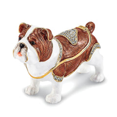 Luxury Giftware by Jere Pewter Bejeweled Crystals Gold-tone Enameled MAC English Bulldog Trinket Box with Matching 18 Inch Necklace