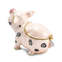 Luxury Giftware by Jere Pewter Bejeweled Crystals Gold-tone Enameled PETUNIA Spotted Pig Trinket Box with Matching 18 Inch Necklace