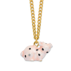 Luxury Giftware by Jere Pewter Bejeweled Crystals Gold-tone Enameled PETUNIA Spotted Pig Trinket Box with Matching 18 Inch Necklace