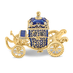 Luxury Giftware Pewter Bejeweled Crystals Gold-tone Enameled ROYAL BLUE Carriage With Ring Pad Trinket Box with Matching 18 Inch Necklace