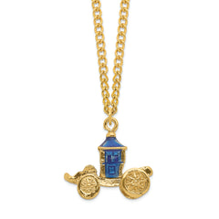 Luxury Giftware Pewter Bejeweled Crystals Gold-tone Enameled ROYAL BLUE Carriage With Ring Pad Trinket Box with Matching 18 Inch Necklace