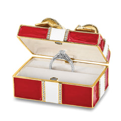 Luxury Giftware by Jere Pewter Bejeweled Crystals Gold-tone Enameled DESIRE Red Gift Box With Ring Pad Trinket Box with Matching 18 Inch Necklace