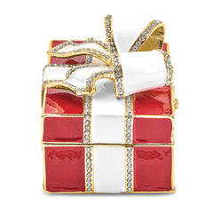 Luxury Giftware by Jere Pewter Bejeweled Crystals Gold-tone Enameled DESIRE Red Gift Box With Ring Pad Trinket Box with Matching 18 Inch Necklace