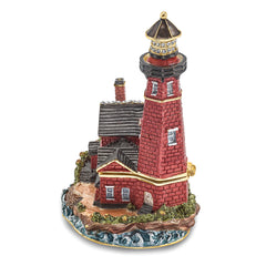Luxury Giftware Pewter Bejeweled Crystals Gold-tone Enameled BEACON Red Brick Lighthouse Trinket Box with Matching 18 Inch Necklace