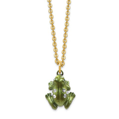 Luxury Giftware by Jere Pewter Bejeweled Crystals Silver-tone Enameled HOPPER Small Green Frog Trinket Box with Matching 18 Inch Necklace