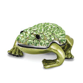 Luxury Giftware by Jere Pewter Bejeweled Crystals Silver-tone Enameled HOPPER Small Green Frog Trinket Box with Matching 18 Inch Necklace