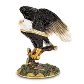 Luxury Giftware by Jere Pewter Bejeweled Crystals Gold-tone Enameled LIBERTY Bald Eagle Trinket Box with Matching 18 Inch Necklace