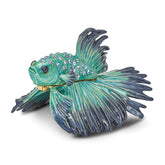 Luxury Giftware by Jere Pewter Bejeweled Crystals Gold-tone Enameled SY Betta Fish Trinket Box with Matching 18 Inch Necklace