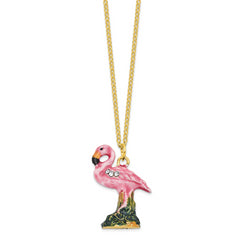 Luxury Giftware by Jere Pewter Bejeweled Crystals Gold-tone Enameled LEFTY Holiday Flamingo Trinket Box with Matching 18 Inch Necklace