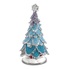 Luxury Giftware by Jere Bejeweled Crystals Silver-tone Enameled ARCTIC BLUE Christmas Tree Trinket Box with Matching 18 Inch Necklace