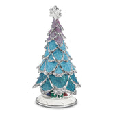Luxury Giftware by Jere Bejeweled Crystals Silver-tone Enameled ARCTIC BLUE Christmas Tree Trinket Box with Matching 18 Inch Necklace