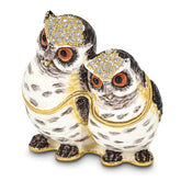 Luxury Giftware by Jere Pewter Bejeweled Crystals Gold-tone Enameled OLGA and OMAR Mother and Baby Owl Trinket Box with Matching 18 Inch Necklace