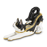 Luxury Giftware by Jere Pewter Bejeweled Crystals Gold-tone Enameled SLEEPY Stretching Black and White Cat Trinket Box with Matching 18 Inch Necklace