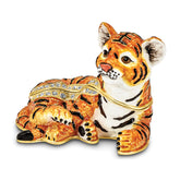 Luxury Giftware by Jere Pewter Bejeweled Crystals Gold-tone Enameled TONDA Young Tiger Trinket Box with Matching 18 Inch Necklace