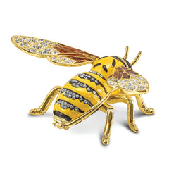 Luxury Giftware by Jere Pewter Bejeweled Crystals Gold-tone Enameled BUZZ Bumblebee Trinket Box with Matching 18 Inch Necklace